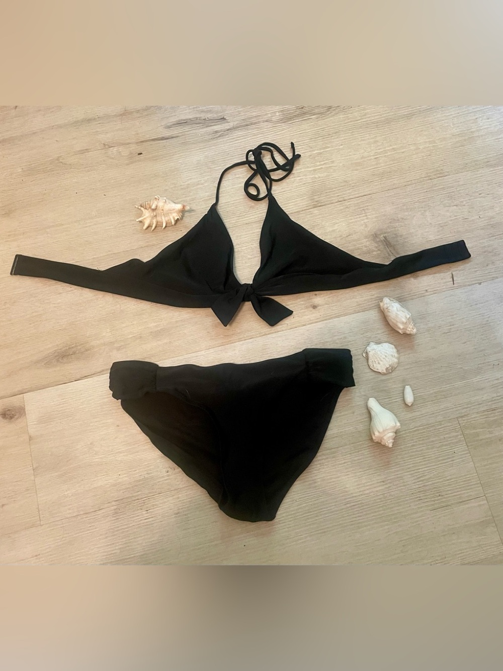 aerie Black Tie-Front Bikini Set